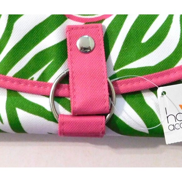 Zebra Print Tote Travel Cosmetic Case Wristlet Set Monogram T Green Pink Canvas - Picture 6 of 11
